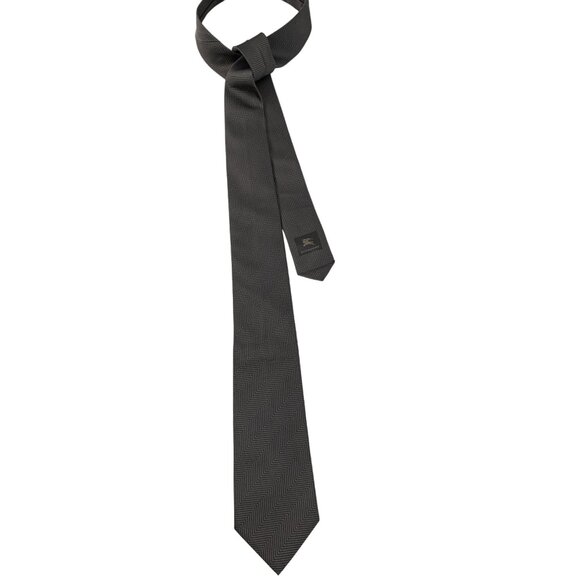 Burberry Men's 100% Silk Grey Herringbone Pattern Tie 3.25" Wide Italy 7457 - Picture 7 of 10